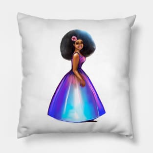 Princess in blue  ! beautiful  black girl with Afro hair, brown eyes and dark brown skin. Black princess Pillow