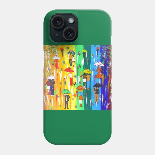 Umbrellas and a Rainbow sky Phone Case by Casimirasquirkyart