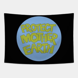 Protect Mother Earth Illustrated Text Badge Climate Ambassadors Tapestry