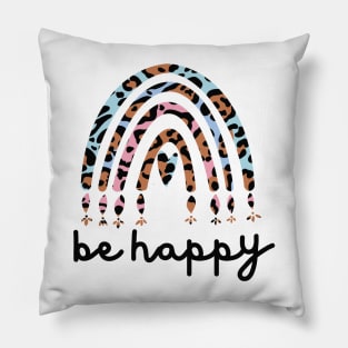 Be Happy - Leopard Rainbow Aesthetic Pillow