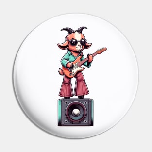 Groovy 70s Guitar-Playing Goat - Colorful Cartoon Vector Art Pin