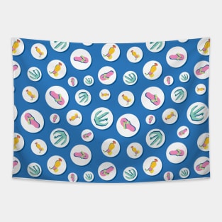 Summer Pop Art Polka Dots Blue And White Tapestry