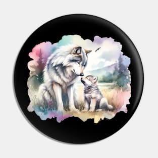 Mother Grey Wolf And Her Cub In Rocky Mountains Painting Pin