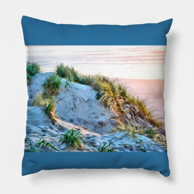 Golden Hour Sunset on Florence Dunes in Oregon Pillow by SeaChangeDesign