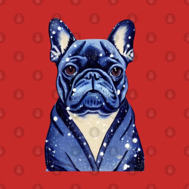 Beautiful Adorable Blue French Bulldog in Fluffy Snow Christmas French Bulldog Puppy by Mochabonk