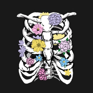 Grunge White Ribcage Pastel Flowers Pastel Goth Punk T-Shirt