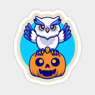 Cute Owl With Pumpkin Halloween Cartoon Magnet