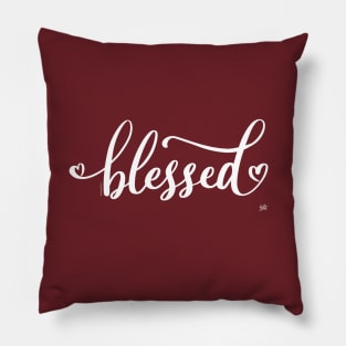 Blessed Word Art Design with Hearts Pillow