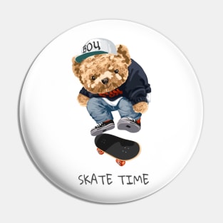 Cute bear design "Skate time" Pin