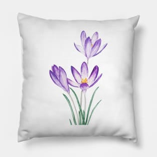 purple crocus flower watercolor Pillow