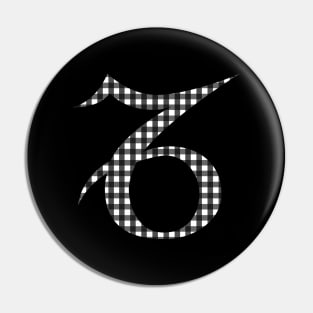 Capricorn Zodiac Horoscope Symbol in Black and White Gingham Pattern Pin