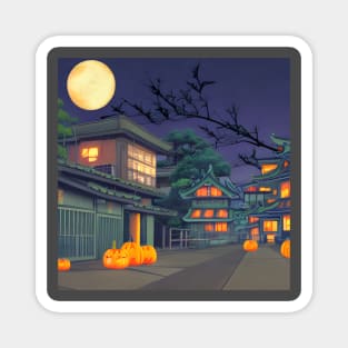 Halloween Moon and Pumpkins in the Vintage Village Magnet