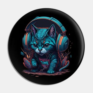 Kittens Playing With TNT, Wearing Headphones Pin