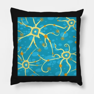 neural network - pattern yellow on blue Pillow