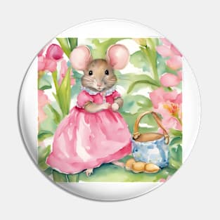 Cute mouse in a pink dress watercolor illustration Pin