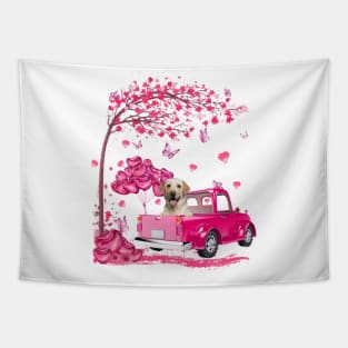 Valentine's Day Love Pickup Truck Yellow Labrador Tapestry