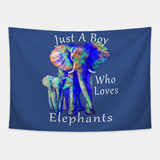 Just A Boy Who Loves Elephants Tapestry by macdonaldcreativestudios