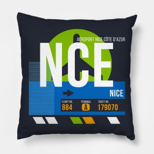 Nice (NCE) Airport // Retro Sunset Baggage Tag Pillow