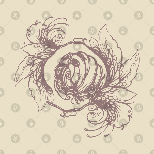 Rose wreath, floral composition in tattoo style by Yulla