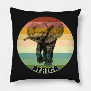 Cute Baby Elephant on Vintage Retro Africa Sunset Pillow