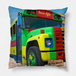 Take a Rasta Style Bus to the Beach Pillow