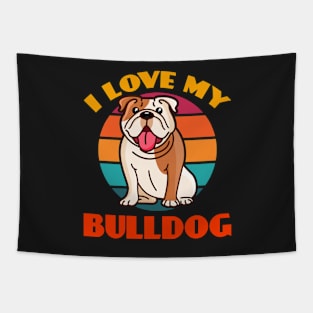 I Love My Bulldog Dog puppy Lover Cute Sunser Retro Funny Tapestry