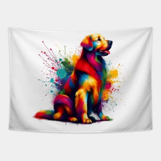 Vibrant Flat-Coated Retriever in Colorful Splash Art Style Tapestry