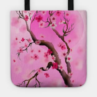 Deep pink sakura (cherry blossoms) sumi-e Tote