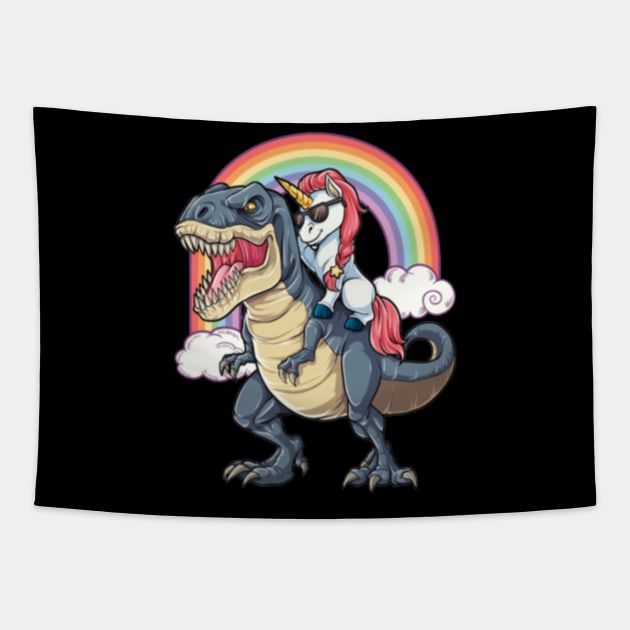 Unicorn Riding Dinosaur- Tapestry by Xizin Gao