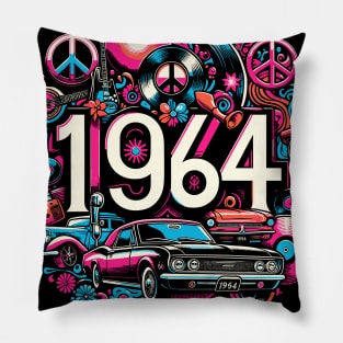 Vibrant 1964 Retro Nostalgic Year Design Pillow