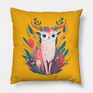 A deer in pastel colors surrounded by a flowery garden Pillow