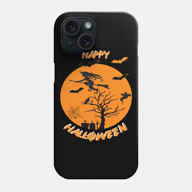 Moonlit Bat Cobweb Gravestone Ghost Spider Witch. Phone Case by Maxx Exchange