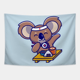 Cute Koala Eating Sushi Cartoon Tapestry