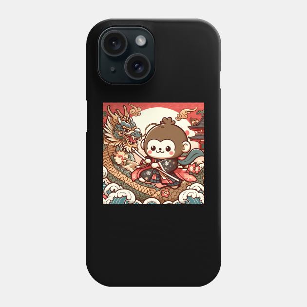 Monkey and Dragon Friendship during Edo Sunset Pagoda wave Classic Japanese Phone Case by Pokoyo.mans@gmail.com