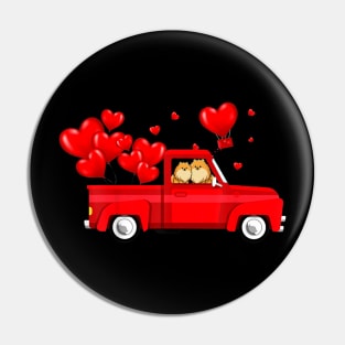 Pomeranian Riding Red Truck Love Valentines Day Pin