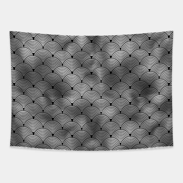 Ringed Scales in Black and Silver Vintage Faux Foil Art Deco Vintage Foil Pattern Tapestry by podartist