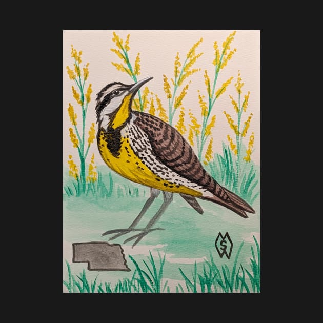 Nebraska state bird and flower, the meadowlark and goldenrod by Matt Starr Fine Art