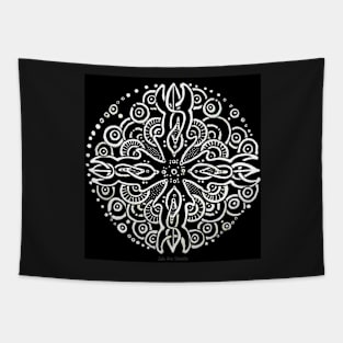 Tribal Mandala in Black & white Tapestry