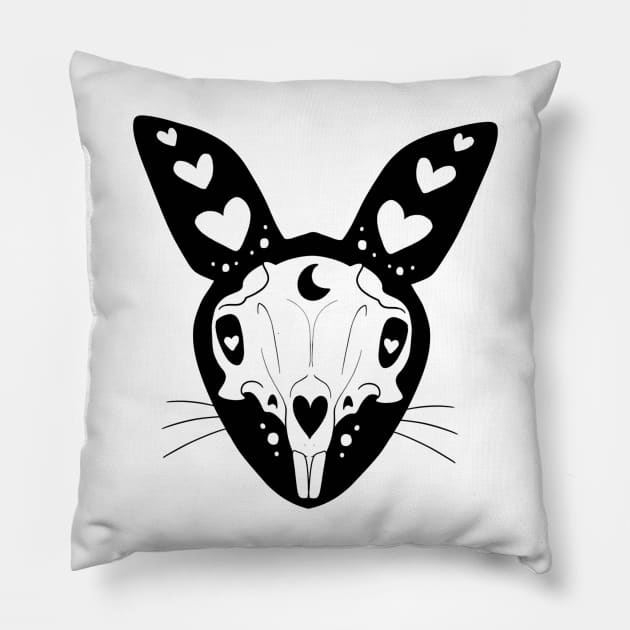 Skull bunny Pillow by Jurassic Ink