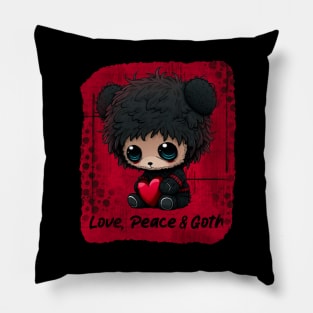 Cute Teddy Bear Love, Peace and Goth Pillow