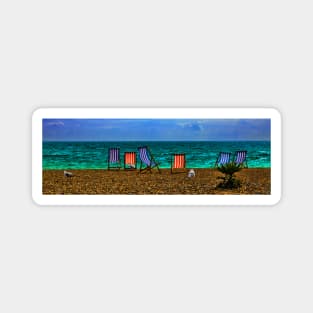 Deck Chairs and Gulls on the Beach at Brighton Magnet