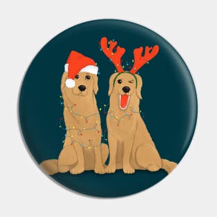 Golden retrievers ready for Christmas Pin