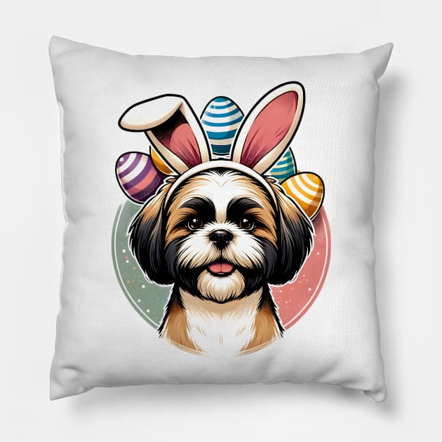 Shih Tzu with Bunny Ears Celebrates Easter Splendor Pillow by ArtRUs