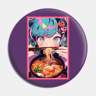 Cute Anime Girl |  Ramen Noodles | Hentaii Chibi Kawaii Design Pin