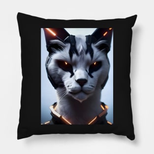 Cyberpunk Cat - Modern Digital Art Pillow