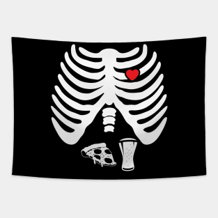 Skeleton  Pizza Beer X-Ray' Halloween Tapestry