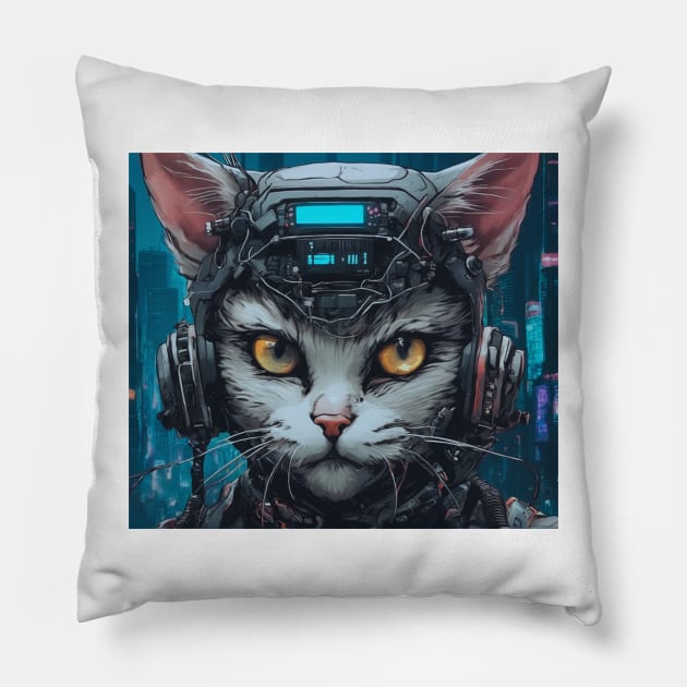 Cyberpunk Cat Pillow by Daniel99K