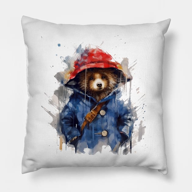 Messy Paddington Bear Illustration Pillow by Kit'sEmporium