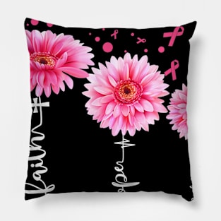 Faith Hope Love  Pink Daisy Flower Breast Cancer Awareness Pillow