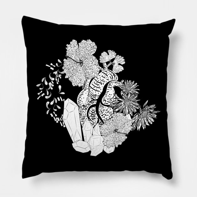 Human heart with crystals and floral Pillow by AnnArtshock